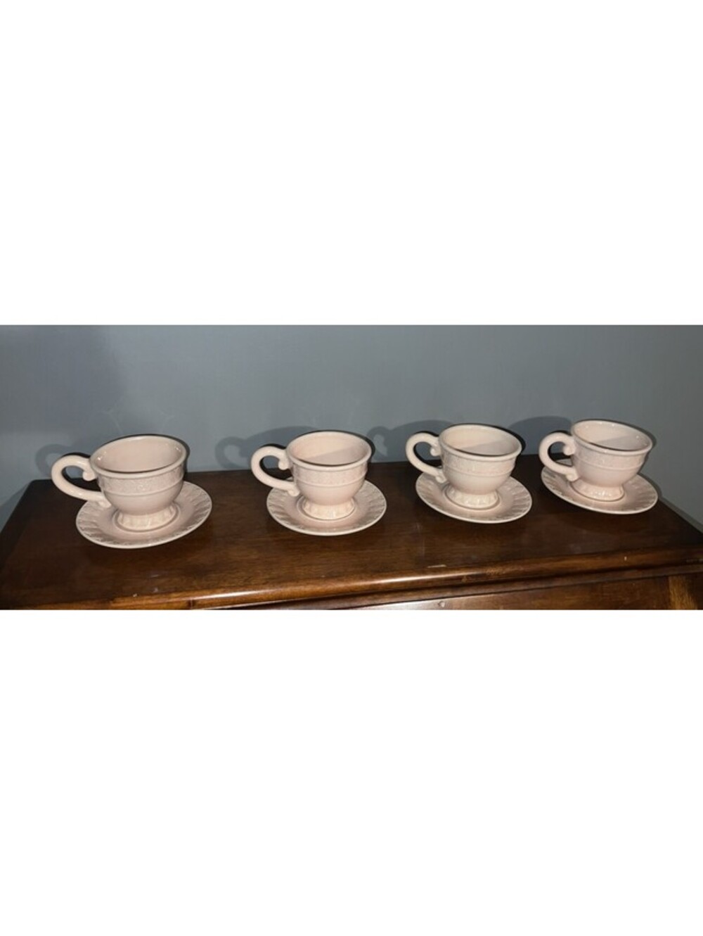 Vintage 2004 Square Nest Ceramic Pink Cups And Saucers Set Of 4